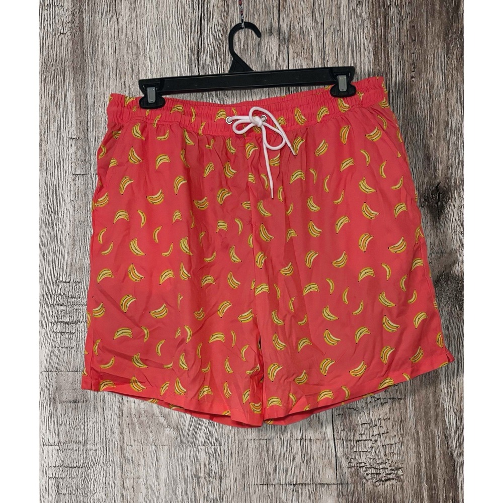 Men's Maamgic Swim trunks SZ 2XL drawstring, elastic waist,Orange with Bananas